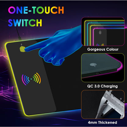 Wireless RGB Gaming Mouse Pad with Wireless Charging and 10 Light Modes - Extra Large Non-Slip Desk Mat for Keyboard