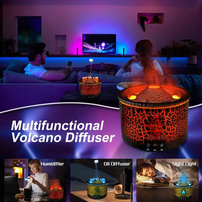 Essential Oil Diffuser Humidifier Diffuser Aromatherapy Volcano Humidifier with Flame & Volcano Mist 2 Colors Timer