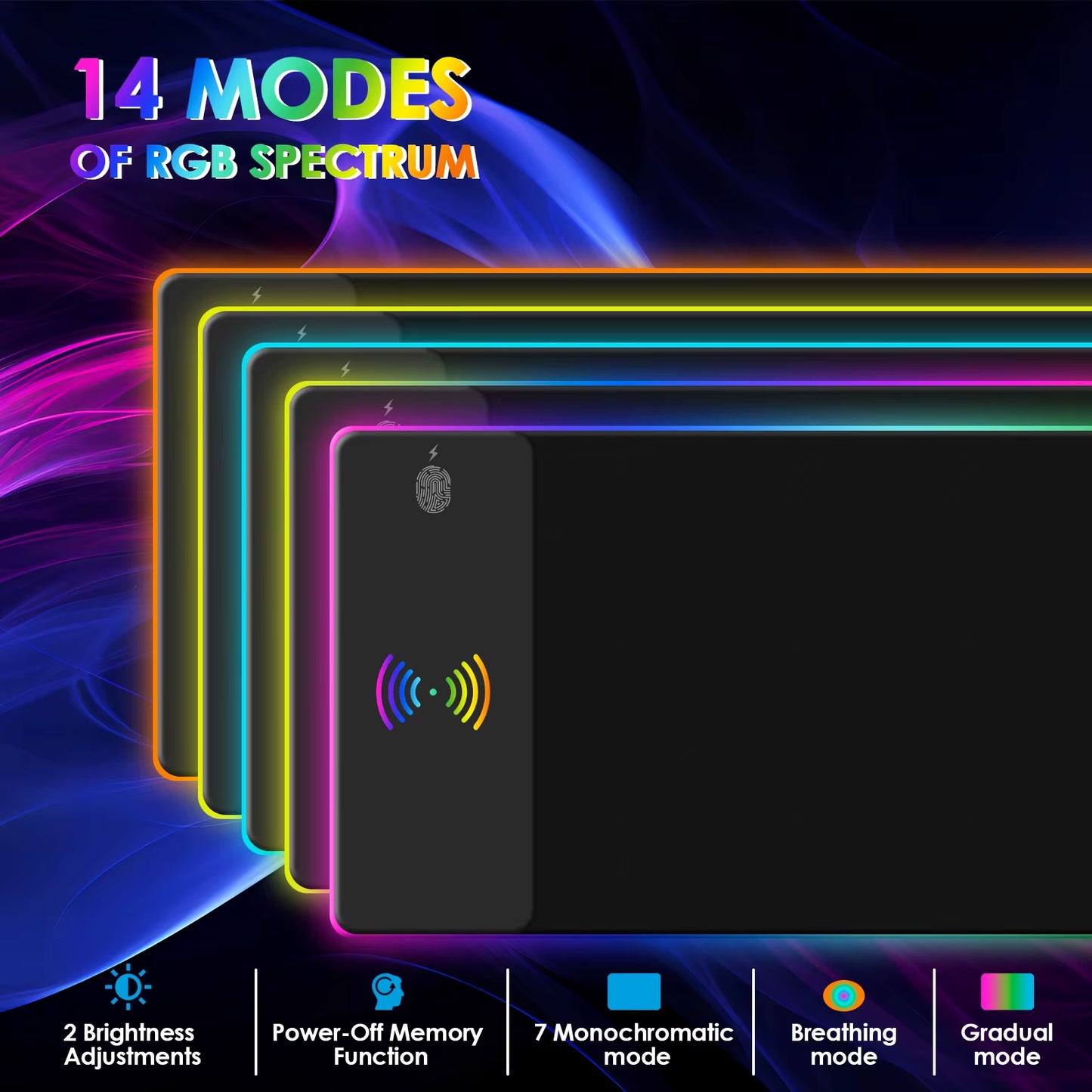 Wireless RGB Gaming Mouse Pad with Wireless Charging and 10 Light Modes - Extra Large Non-Slip Desk Mat for Keyboard