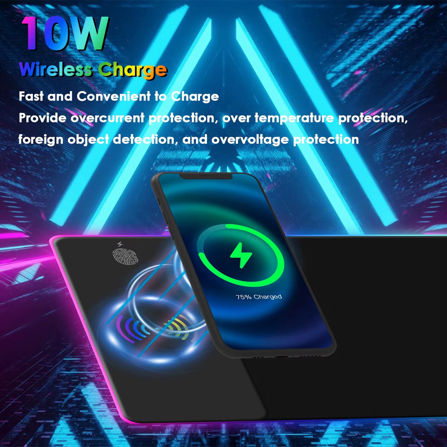 Wireless RGB Gaming Mouse Pad with Wireless Charging and 10 Light Modes - Extra Large Non-Slip Desk Mat for Keyboard
