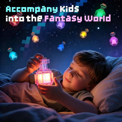 MC Game Potion Bottle Light Rechargeable Medicine Bottle LED Night Light Table Lamps 7 Colors Pixel Style for Kids Bedside Lamp