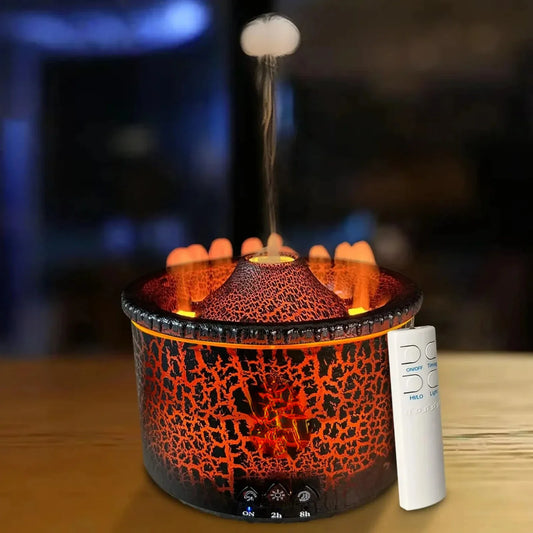Essential Oil Diffuser Humidifier Diffuser Aromatherapy Volcano Humidifier with Flame & Volcano Mist 2 Colors Timer