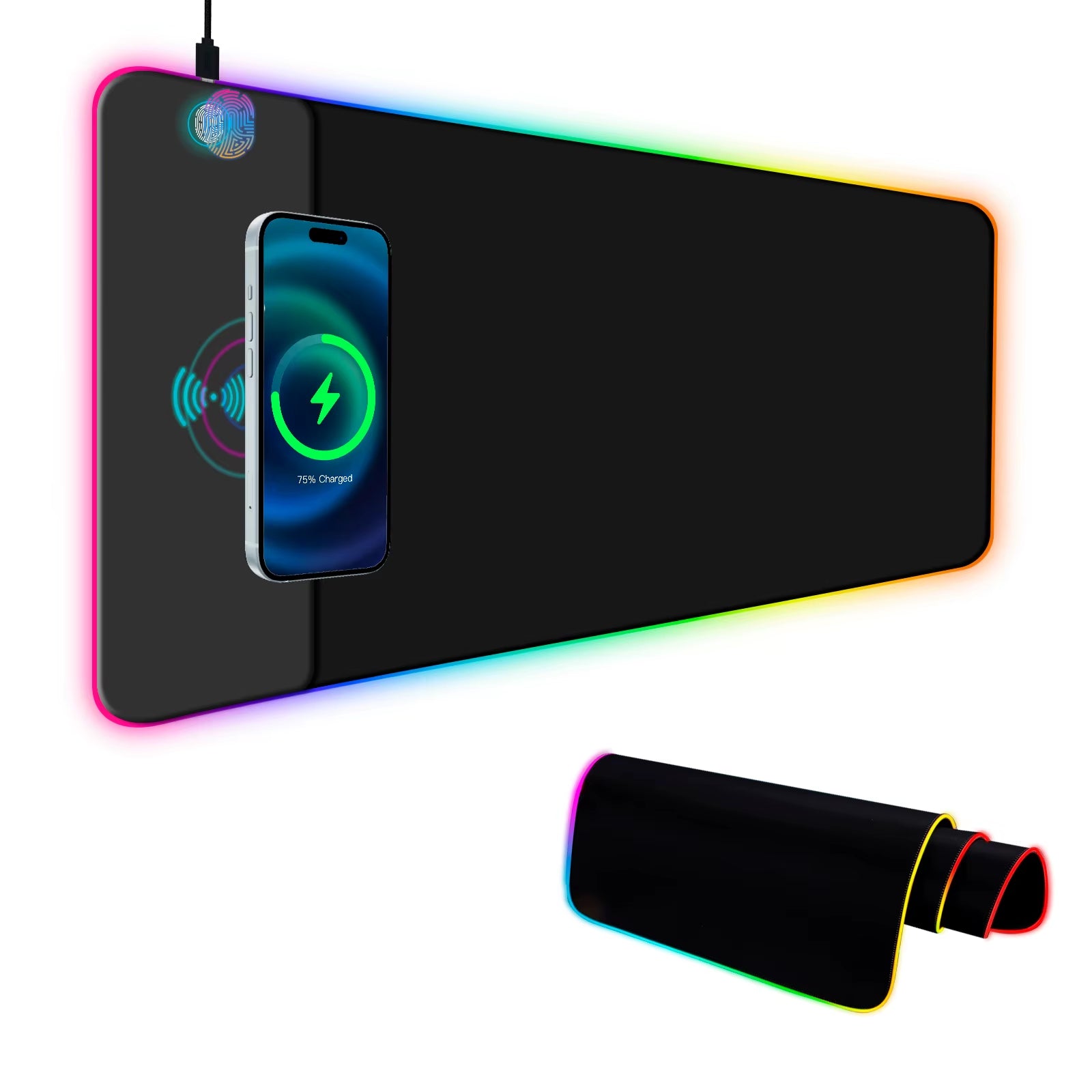 Wireless RGB Gaming Mouse Pad with Wireless Charging and 10 Light Modes - Extra Large Non-Slip Desk Mat for Keyboard