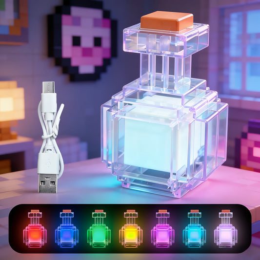 MC Game Potion Bottle Light Rechargeable Medicine Bottle LED Night Light Table Lamps 7 Colors Pixel Style for Kids Bedside Lamp