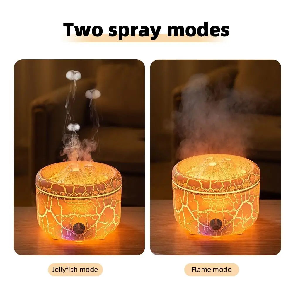 500Ml Volcano Flame Aroma Diffuser 7-Color LED Essential Oil Humidifier Glass Dome Home Gift