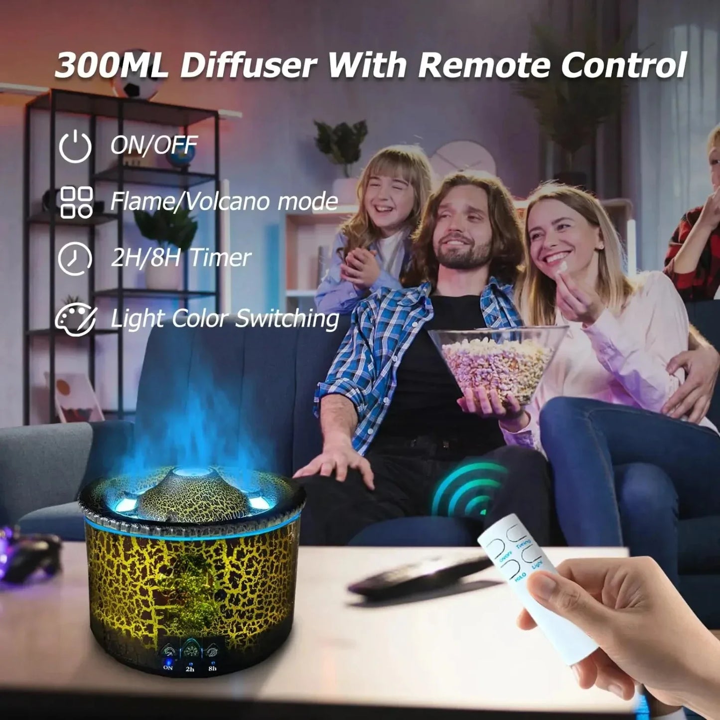 Essential Oil Diffuser Humidifier Diffuser Aromatherapy Volcano Humidifier with Flame & Volcano Mist 2 Colors Timer