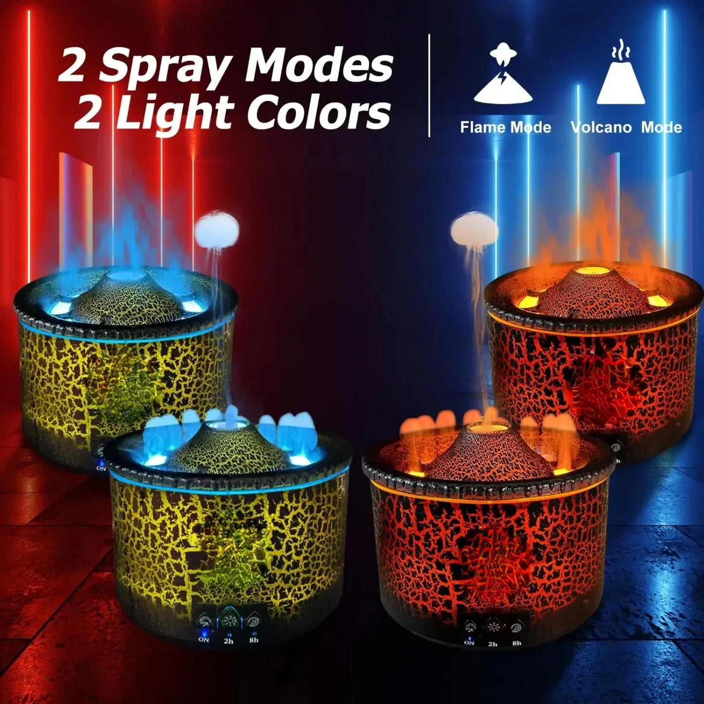 Essential Oil Diffuser Humidifier Diffuser Aromatherapy Volcano Humidifier with Flame & Volcano Mist 2 Colors Timer