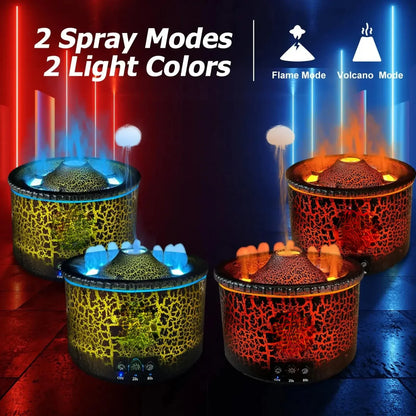 Essential Oil Diffuser Humidifier Diffuser Aromatherapy Volcano Humidifier with Flame & Volcano Mist 2 Colors Timer