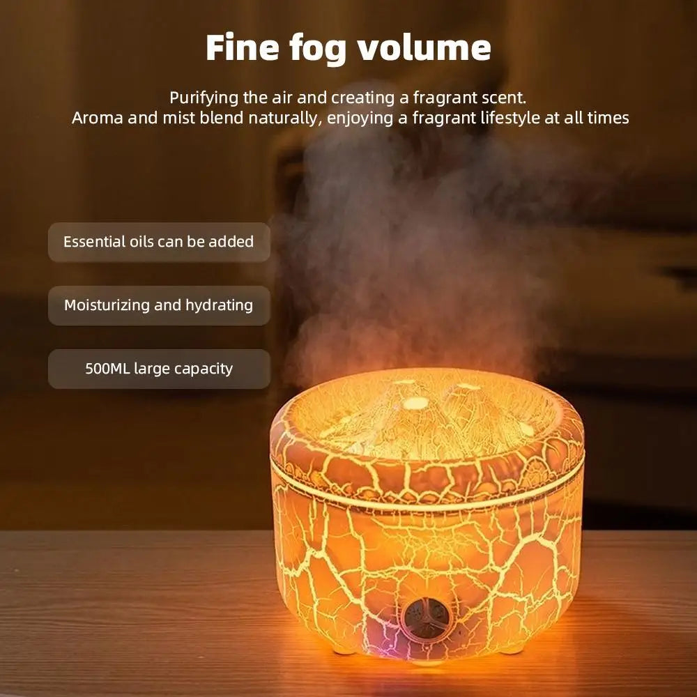 500Ml Volcano Flame Aroma Diffuser 7-Color LED Essential Oil Humidifier Glass Dome Home Gift