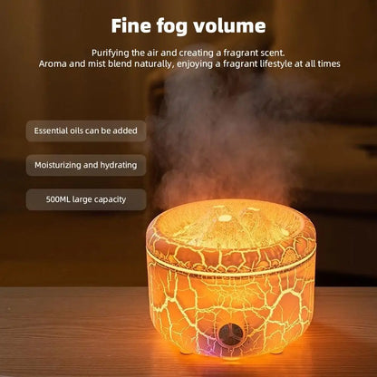 500Ml Volcano Flame Aroma Diffuser 7-Color LED Essential Oil Humidifier Glass Dome Home Gift