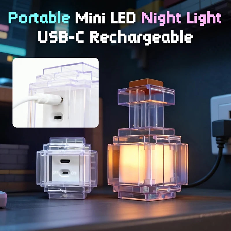 MC Game Potion Bottle Light Rechargeable Medicine Bottle LED Night Light Table Lamps 7 Colors Pixel Style for Kids Bedside Lamp