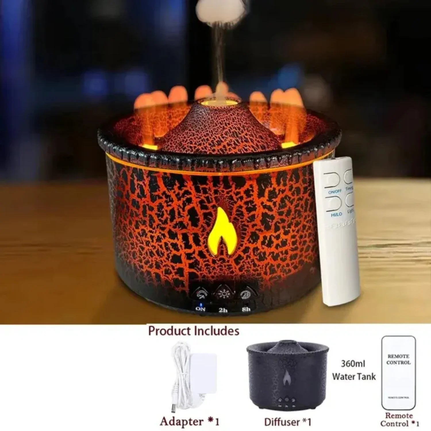 Essential Oil Diffuser Humidifier Diffuser Aromatherapy Volcano Humidifier with Flame & Volcano Mist 2 Colors Timer